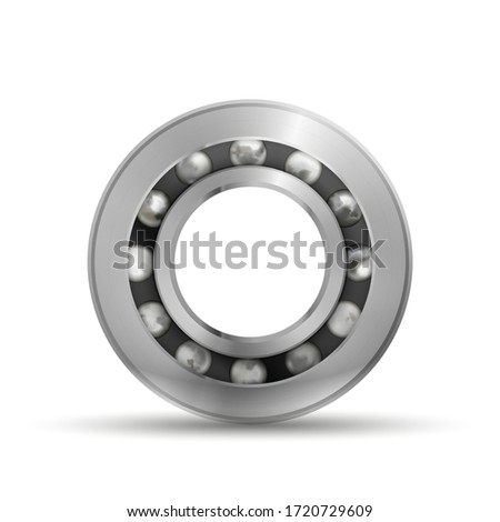 Realistic glossy bearing, detailed mechanism isolated on white