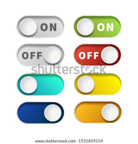 On and Off realistic toggle switch buttons isolated on white