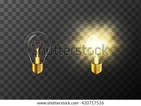 Turning on and off realistic light bulb on transparent background