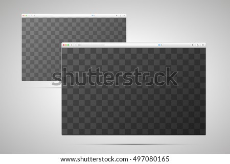 Two browser windows with transparent place for screen on light background