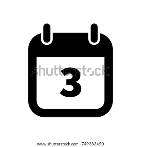 Simple black calendar icon with 3 date isolated on white