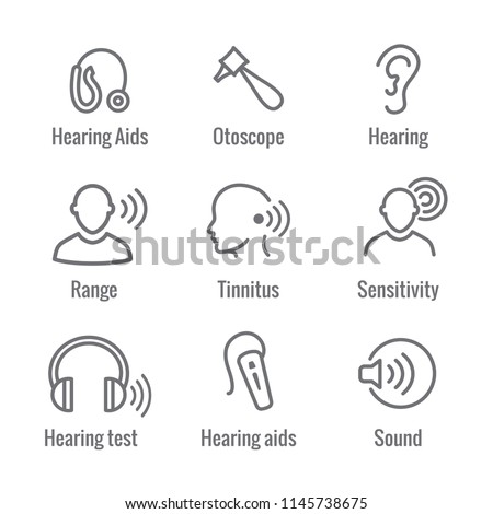 Hearing Aid or loss with Sound Wave Images Icon Set