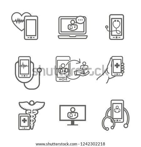Telemedicine abstract idea - icons illustrating remote health and software