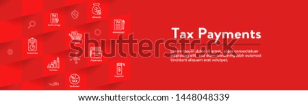 Tax concept with percentage paid, icon and income idea. Flat vector outline illustration Web Header Banner