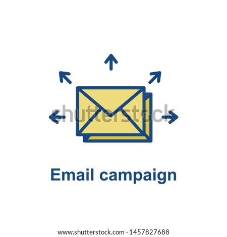 Email marketing campaigns icon with  envelope being sent to multiple recipients