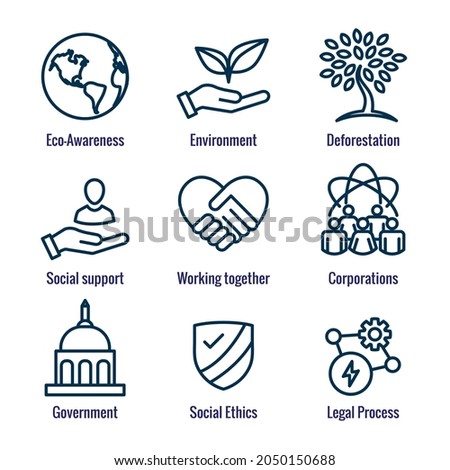 Environment or Environmental and Social Government or Governance Icon Set for ESG