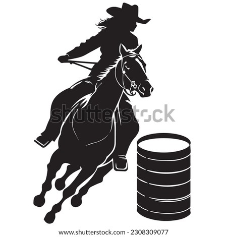 Barrel Racing Design with Female Horse and Rider Silhouette Image