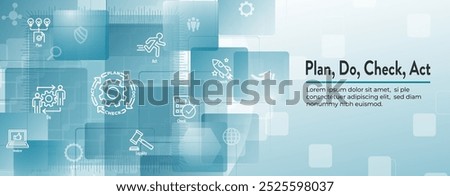 Plan Do Check Act Business Strategy and Procedure for Continuous Improvement Icon Set and Web Header Banner