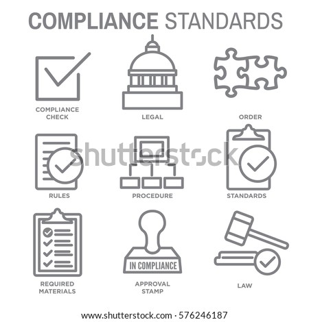 In Compliance Icon Set - Outline with Legal and Procedural Stockfoto © 