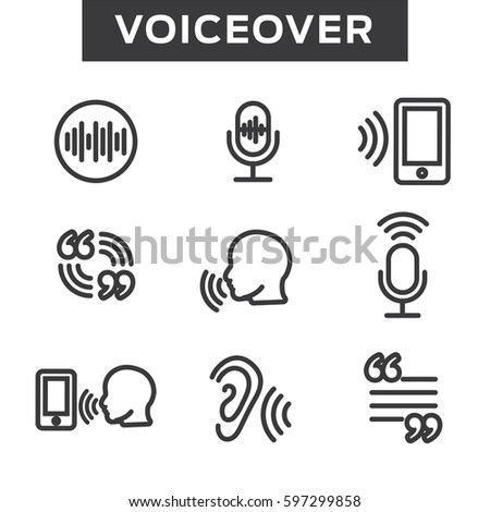 Voiceover or Voice Command Icon with Sound Wave Images Set