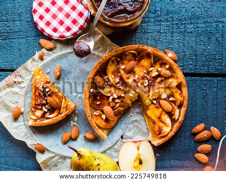 Similar – Image, Stock Photo Apple pie with caramel.  Thanksgiving dessert top view