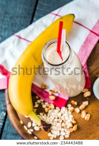 milkshake with banana, oatmeal and peanut paste,healthy breakfast