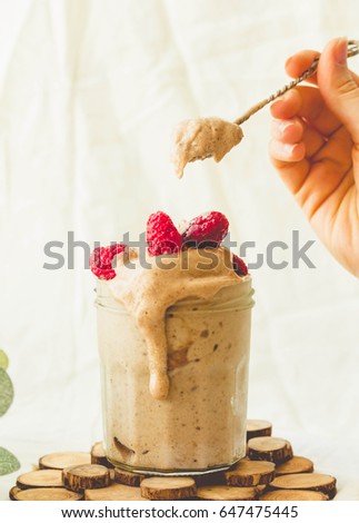 Similar – Foto Bild Himbeer Nicecream im Glas mit Löffel