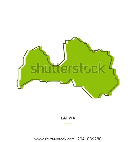 Latvia Outline Map with Green Colour. Modern Simple Line Cartoon Design - EPS 10 Vector