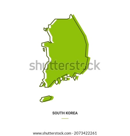 South Korea Outline Map with Green Colour. Modern Simple Line Cartoon Design - EPS 10 Vector