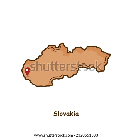 Hand Drawn Map of Slovakia with Brown Color. Modern Simple Line Cartoon Design. Good Used for Infographics and Presentations - EPS 10 Vector