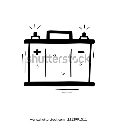 Hand Drawn Car Battery Illustration. Doodle Vector. Isolated on White Background - EPS 10 Vector