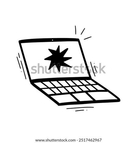 Hand Drawn Broken Laptop Illustration. Doodle Vector. Isolated on White Background - EPS 10 Vector