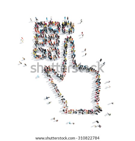 A group of people in the shape of a hand, a pin code, cartoon, isolated on a white background.