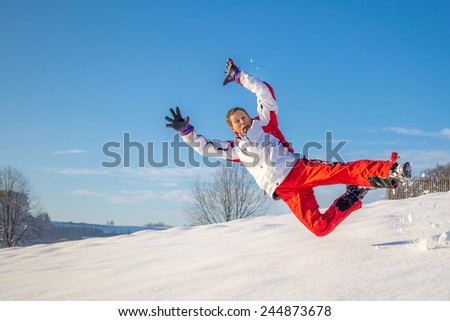 happy jump in the snow