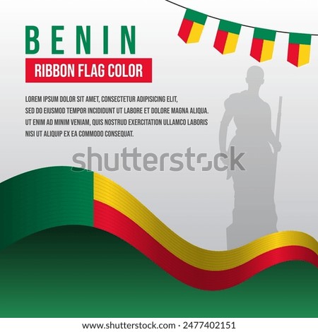 Benin ribbon flag with Amazon statue silhouette and decoration