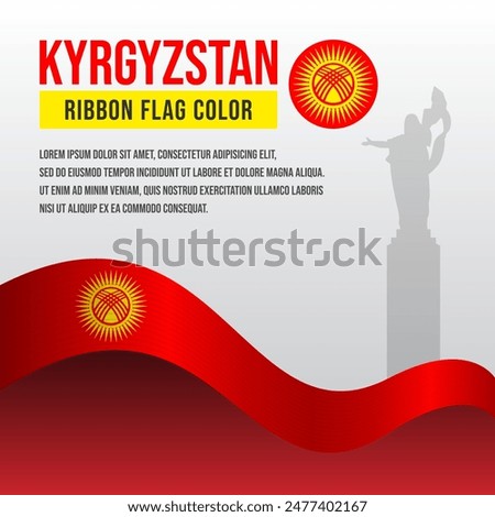 Kyrgyzstan ribbon flag with Martyrs of the Revolution Monument silhouette and decoration