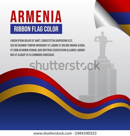 Armenia ribbon flag with Mother Armenia Statue silhouette and decoration