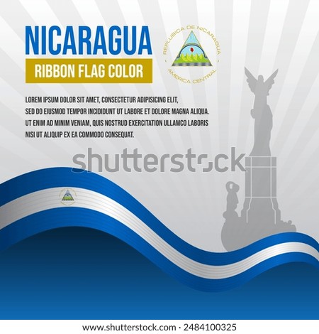 Nicaragua ribbon flag with Ruben Dario Monument silhouette and decoration