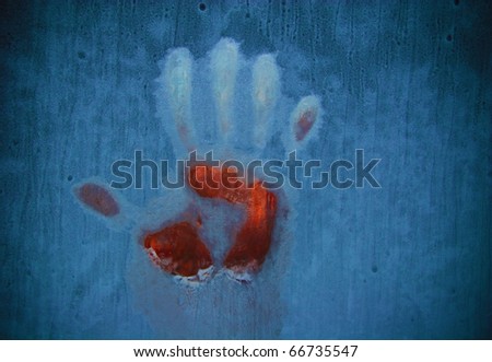 Slightly Blurred Bloody Handprint On A Frozen Window (Symbolizing ...