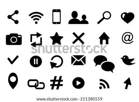 Communication icon set with bird media wifi email cloud retweet hashtag facebook phone bubble  rss  photo  like profile home geolocation favorite search cursor logo  isolated illustration eps