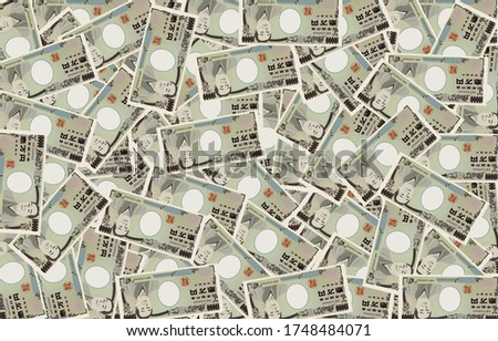 Background material: Illustration with a 10,000 yen bill, Lottery and gambling images - Translation: Bank of Japan notes, Ichiman Yen, Bank of Ja
