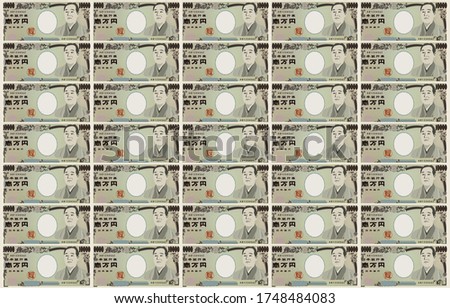 Background material: Illustration with a 10,000 yen bill, Lottery and gambling images - Translation: Bank of Japan notes, Ichiman Yen, Bank of Ja