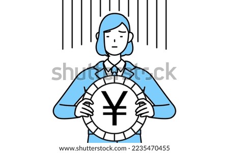 Simple line drawing illustration of a woman in work wear, an image of exchange loss or yen depreciation