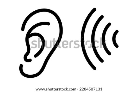 Image icon of sound waves reaching the ear (sound is heard), Vector Illustration