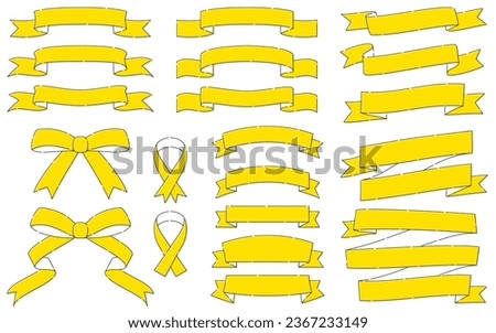 Ribbon in Yellow simple line drawing, dashed line, Vector Illustration