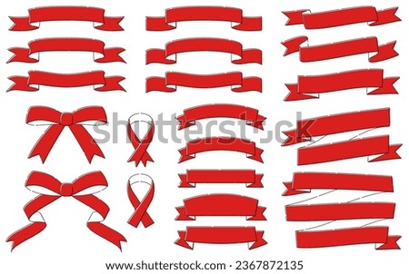 Ribbon in red simple line drawing, dashed line, Vector Illustration