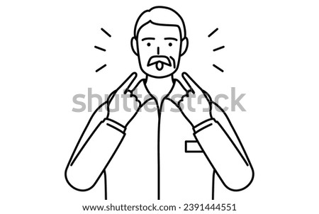 Senior white man teaching pronunciation in English conversation (pointing to his mouth), Vector Illustration