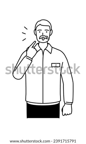 Senior white man teaching pronunciation in English conversation (pointing to his mouth), Vector Illustration