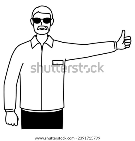 Senior white man hitchhiking with thumbs up, Vector Illustration