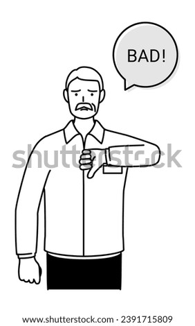 BAD gesture, senior white man with thumbs down, Vector Illustration