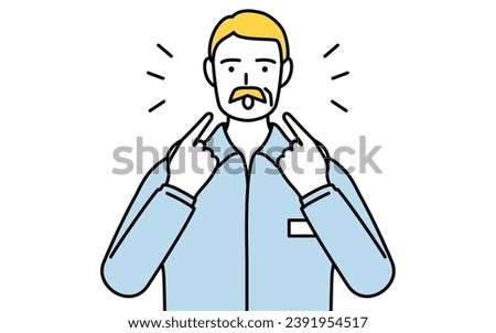 Senior white man teaching pronunciation in English conversation (pointing to his mouth), Vector Illustration