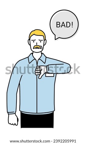 BAD gesture, senior white man with thumbs down, Vector Illustration