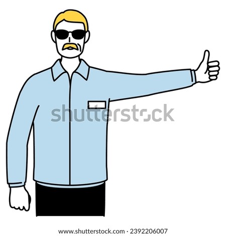 Senior white man hitchhiking with thumbs up, Vector Illustration