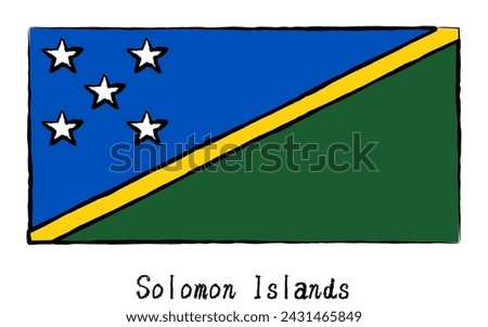 Analog hand-drawn style World Flag, Solomon Islands, Vector Illustration