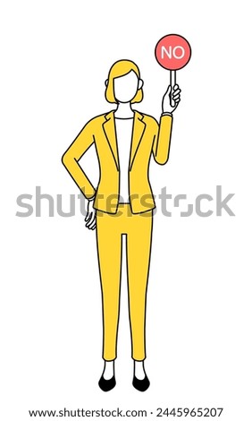 Simple line drawing illustration of a businesswoman in a suit holding a bar of buts indicating incorrect answers.