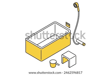 Bathroom: bathtub, shower, chair and hand tub, isometric illustration, Vector Illustration