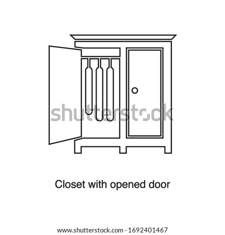 Closet with opened door icon vector on white background. Black icon illustration