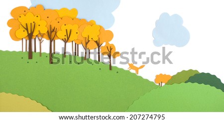 Running fox in autumn forest