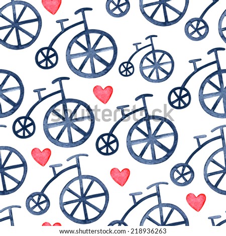 I love retro bicycles watercolor seamless pattern