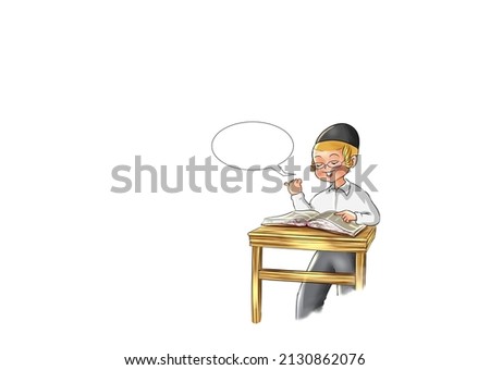 A colorful drawing of a Jewish boy studying Torah and Gemara with a stander Photo stock © 